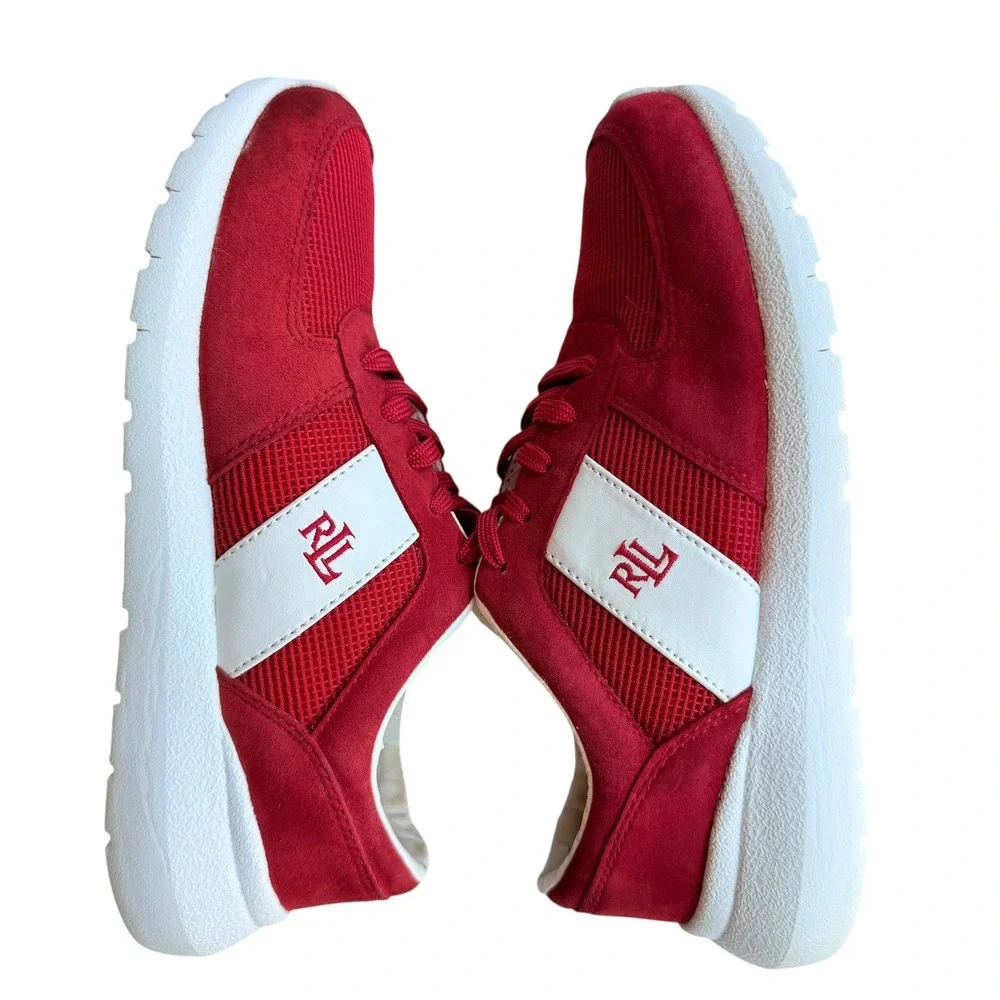 Lauren Ralph Lauren Red Suede Mesh Sneakers Casual Walking Shoes Women's Size 6B